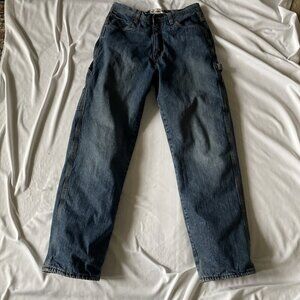Mens Carpenter Jeans 32x34 Blue Denim Relaxed Fit Red Fleece Lined Casual Work P